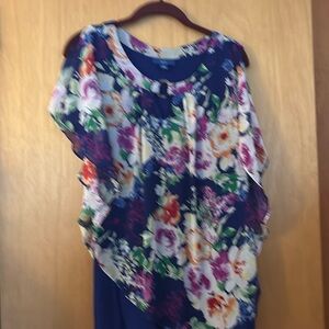 Apt 9 Womens Blue Sleeveless Shell With Multicolor Overlay Floral Top Sz XL